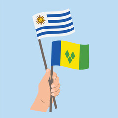 Flags of Uruguay and Saint Vincent and the Grenadines, Hand Holding flags