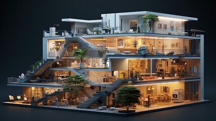 Isometric 3D business property buildings, generated by AI