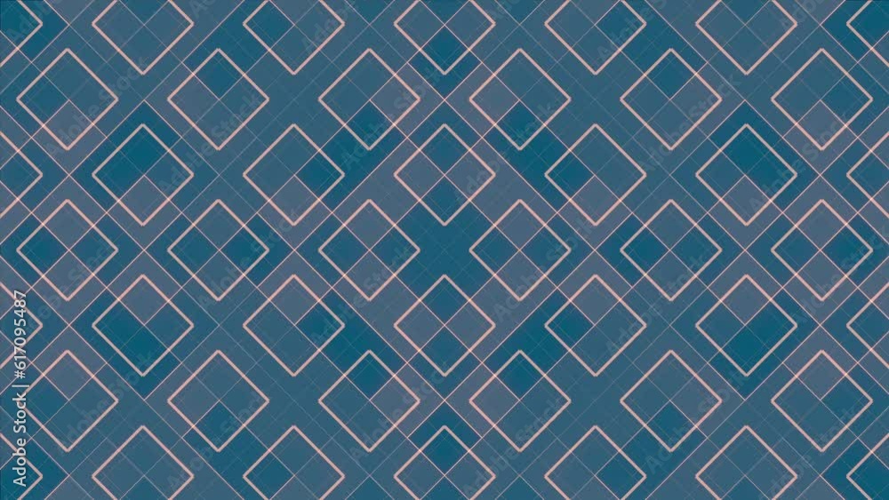 Poster Pattern of geometric shapes on blue surface. 3d rendering loop animation 4K