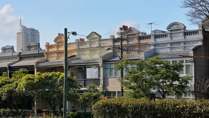 Fototapeta na wymiar Victorian Filigree style terrace houses with Melbourne-style parapets on Glenmore Rd., Paddington. Sydney-Australia-684