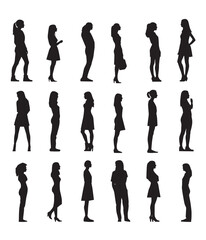 Silhouettes collection of girls and women, vector graphic, isolated in white background