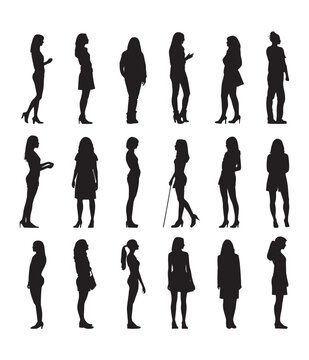 Women and girls collection silhouettes, vector, isolated in white background