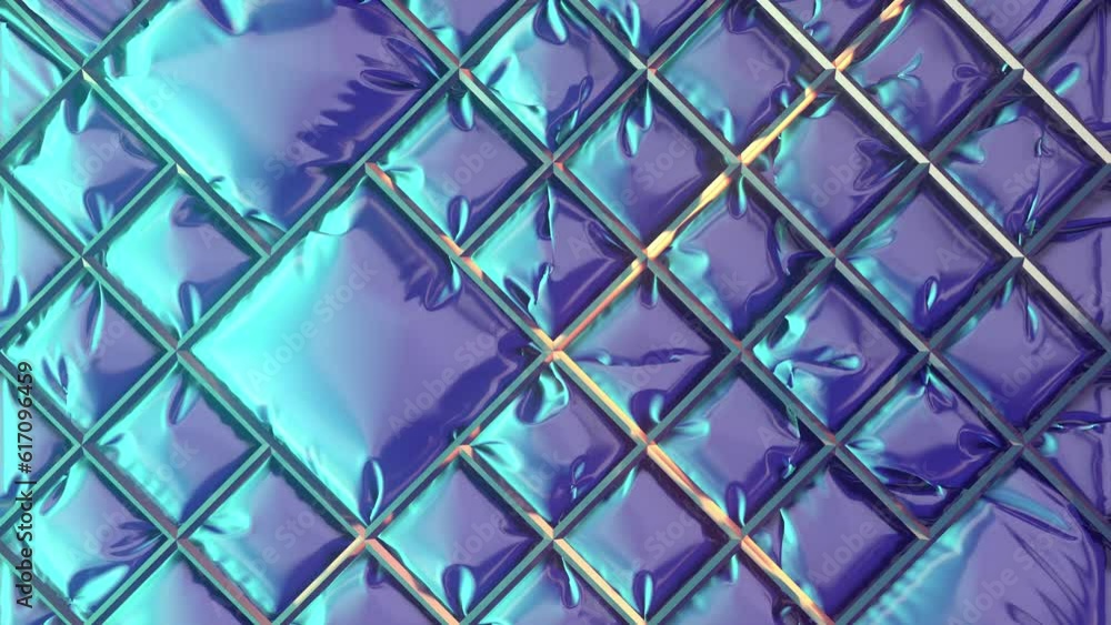 Poster pattern of shiny metallized film in neon color. 3d rendering loop animation 4k