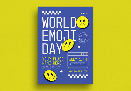 Trendy Cartoon World Emoji Day Event Flyer