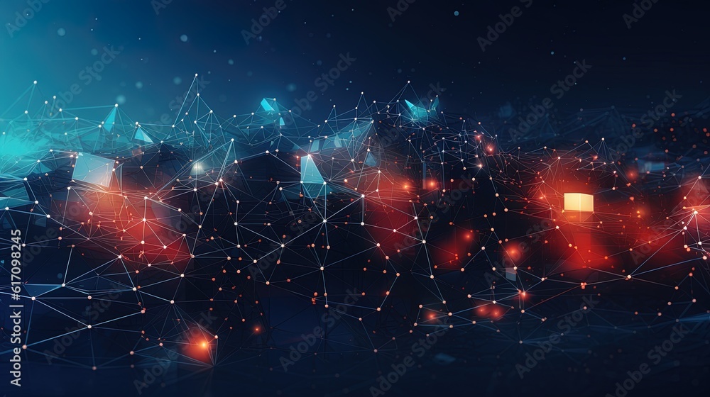 Wall mural geometric technology background with an interconnected network, generated by ai