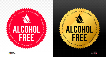 Alcohol free golde label with drop. No alcohol seal. Vector illustration