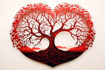 Rooted in Love: A Paper-Cut Tree with Heart-shaped Roots, Symbolizing Nature and Conservation. Generative AI Art Illustration	
