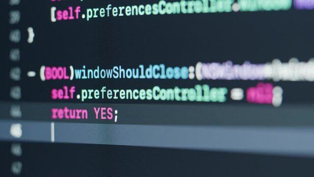 Coding UX UI script text on screen, HTML5 in editor for website development, Close up Macro of Programming code software developer. 