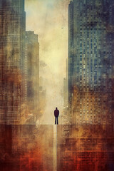 Loneliness in a big city poster art. AI generated