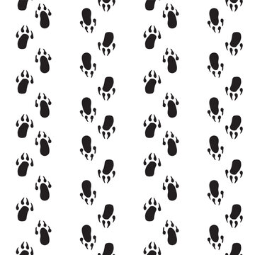 Abstract seamless pattern with black animal paw. 