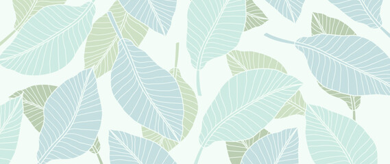 Botanical leaves, line art vector background. Luxurious abstract leaves with blue and green color. Design for prints, home decoration, fabric and cover design.