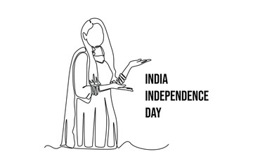 Continuous one line drawing 15th August India Happy Independence Day concept. Single line draw design vector graphic illustration.