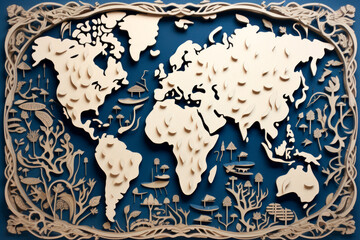 Earth's Puzzle: A Paper-Cut Image of Interconnected Pieces Uniting for Conservation. Generative AI Art Illustration	