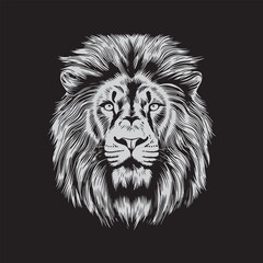 Lion head vector illustration on a black background. Vintage lion illustration