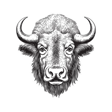 Bison head vector illustration on a white background. Vintage bison illustration