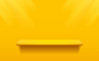 product podium display 3d Empty square with light shine on yellow color wall background