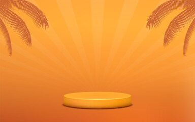 product podium display 3d Empty Cylinder circle with palm tree in orange color background