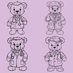 Vector a set of contours of cute cubs vector illustration 
