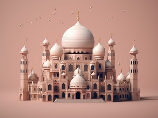 Crafted Serenity 3D Paper Cut Craft Style Illustration of Islamic Mosque. Ramadan Kareem 3d abstract paper cut illustration.