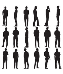 Silhouettes collection of boys and men, vector, graphic, isolated in white background