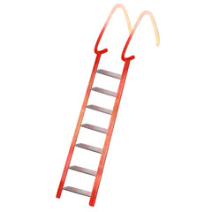Ladder cartoon illustration. Watercolor hand drawing in high quality. Ladder, fire escape, emergency, fire safety equipment, ladder to success