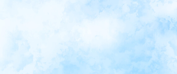 Blue vector watercolor art background with white clouds and blue sky. Hand drawn vector texture. Heaven. Watercolour banner. Abstract template for flyers, cards, poster, cover or design interior.	
