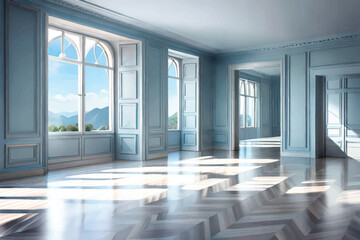 empty corridor with windows interior design and examples of rooms  