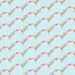 seamless floral pattern with colorful wild flowers on mirror reflecting blue sky