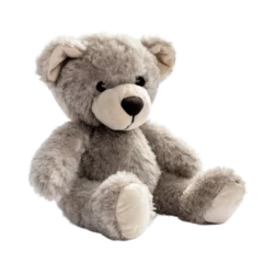 Fotobehang Cute grey teddy bear stuffed animal isolated on a transparent background © 016Graphics