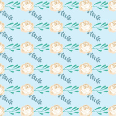 seamless floral pattern with colorful wild flowers on mirror reflecting blue sky