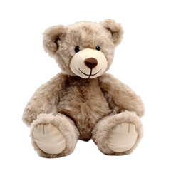 Cute brown teddy bear stuffed animal isolated on a transparent background