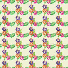 seamless floral pattern with colorful wild flowers on mirror reflecting blue sky