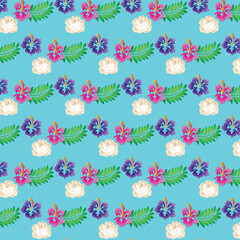 seamless floral pattern with colorful wild flowers on mirror reflecting blue sky