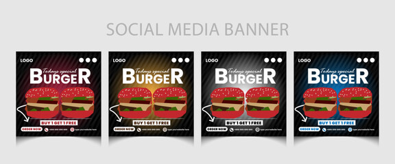 Food menu marketing  social media post template  or restaurant marketing social media post template design. Burger promotion poster.