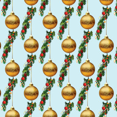 seamless floral pattern with colorful wild flowers on mirror reflecting blue sky