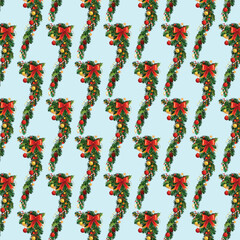 seamless floral pattern with colorful wild flowers on mirror reflecting blue sky