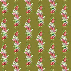 seamless floral pattern with colorful wild flowers on mirror reflecting blue sky