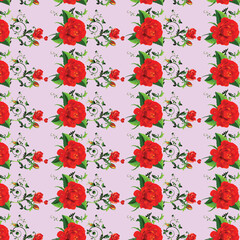 seamless floral pattern with colorful wild flowers on mirror reflecting blue sky