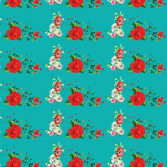 seamless floral pattern with colorful wild flowers on mirror reflecting blue sky