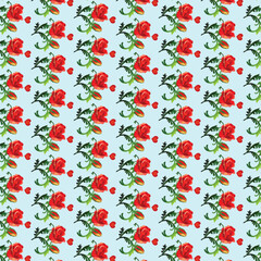 seamless floral pattern with colorful wild flowers on mirror reflecting blue sky