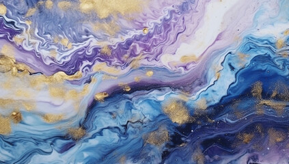 Marble Waves Luxurious Texture in Purple, Blue, and Gold generative AI, abstract background wallpaper