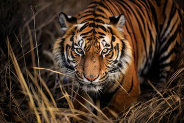 Siberian tiger in the steppe.
