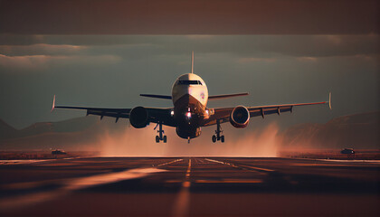 Fototapeta na wymiar Airplane taking off or landing on airport runway Ai generated image