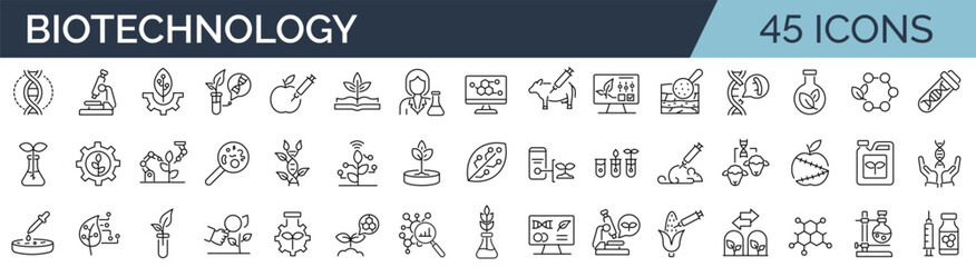 Set of outline icons related to biotechnology, biochemistry, farming, science. Linear icon collection. Editable stroke. Vector illustration - 617105226