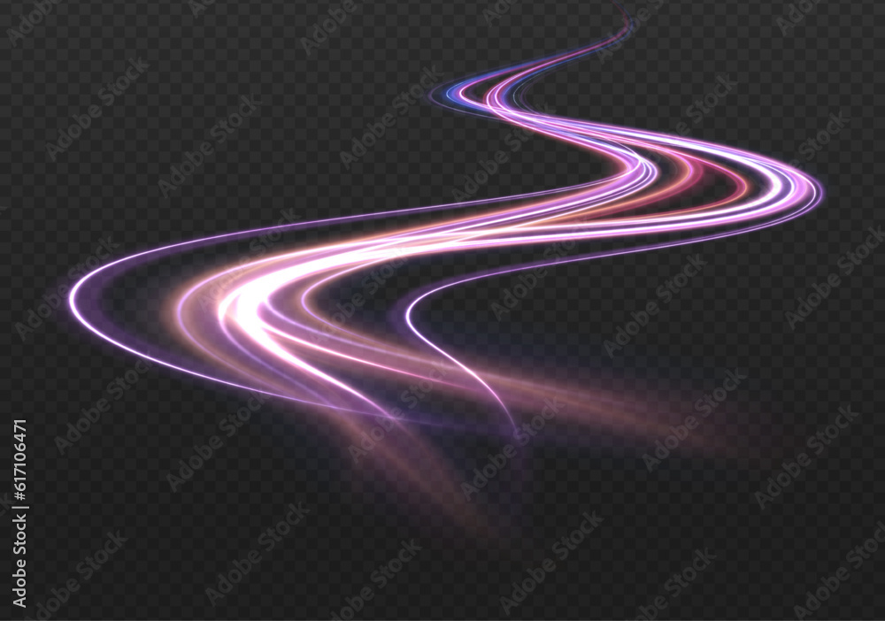 Aufkleber neon color blurred motion on speedway. acceleration speed motion on night road. panoramic high speed