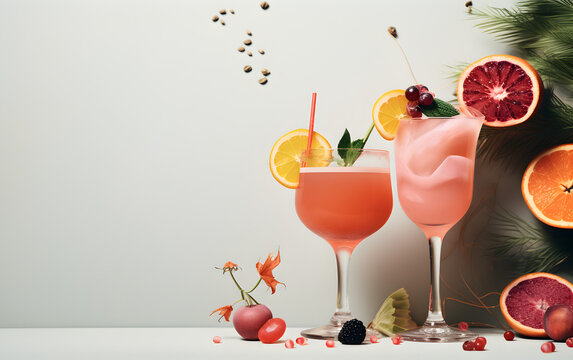 cocktail with fruits with soft pastel background