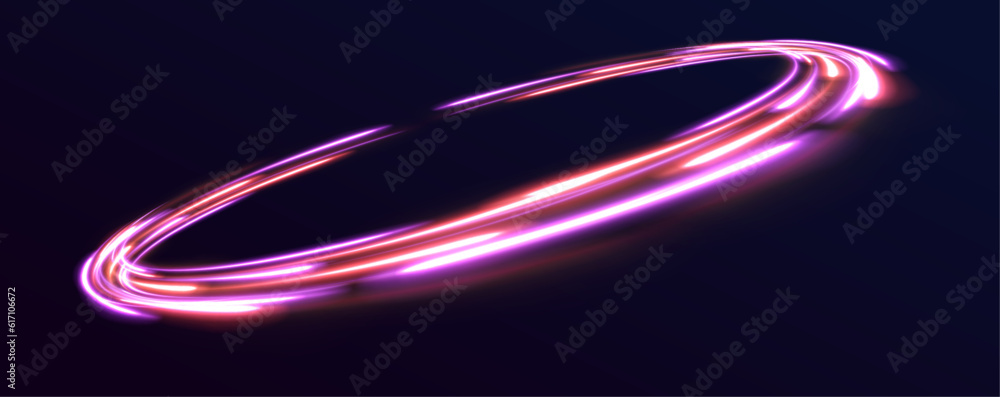 Poster abstract bright neon loop with transparency. glowing spiral cover. black elegant. fire light circles