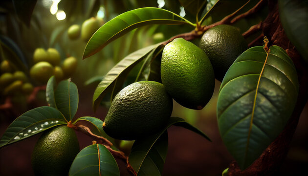 Avocado in orchard plantation close-up Ai generated image