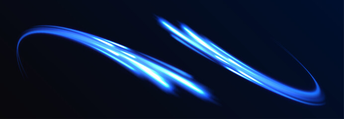 Vector speed of light in space on dark background. Abstract background in blue, yellow and orange neon colors.