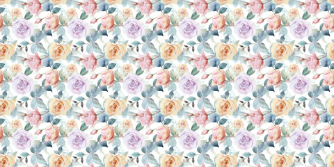 Floral watercolor rose background pattern seamless ornament